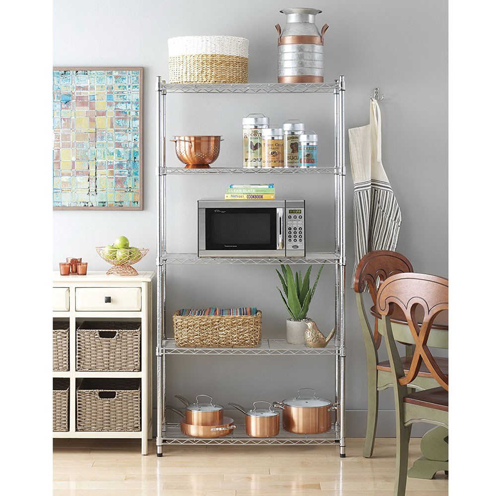 Kitchen Appliances Warehouse - 5‑Tier Storage Shelves Silver Metal Wire
